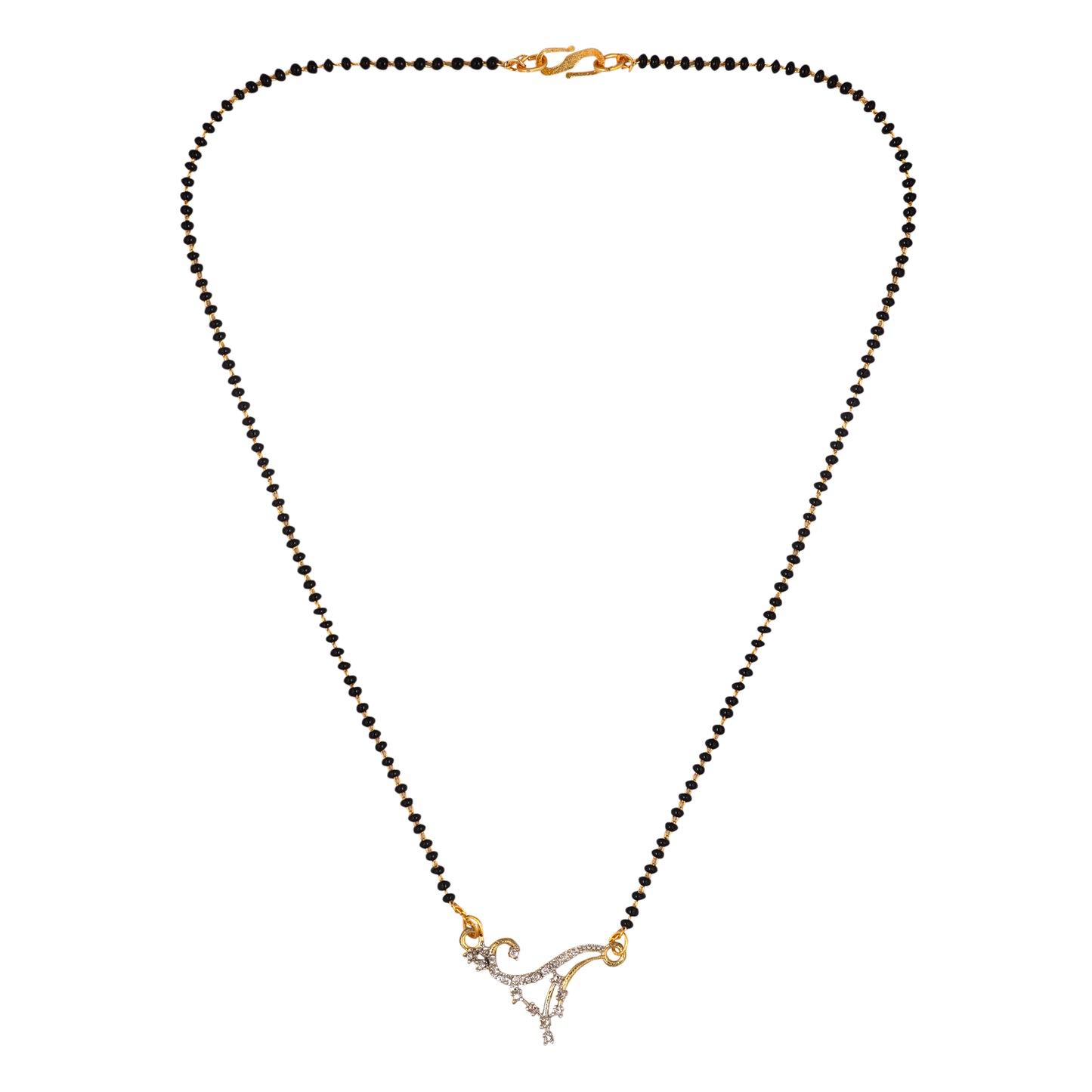 Gold Plated AD Mangalsutra with Black Beads