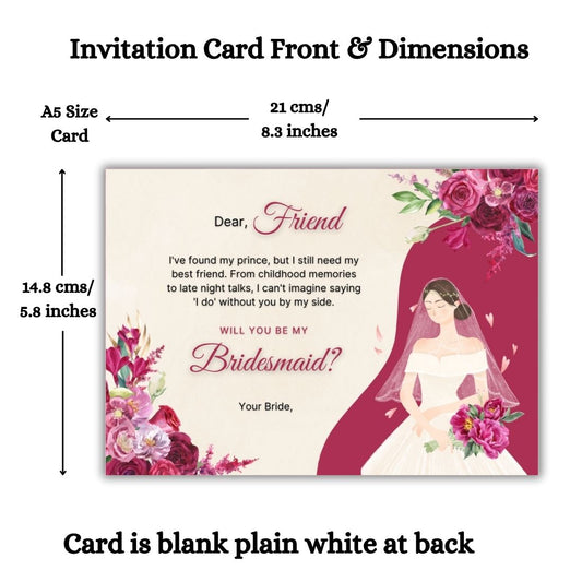 Bridesmaid Proposal Invitation Cards 5.8x8.3inch | Wedding Invite