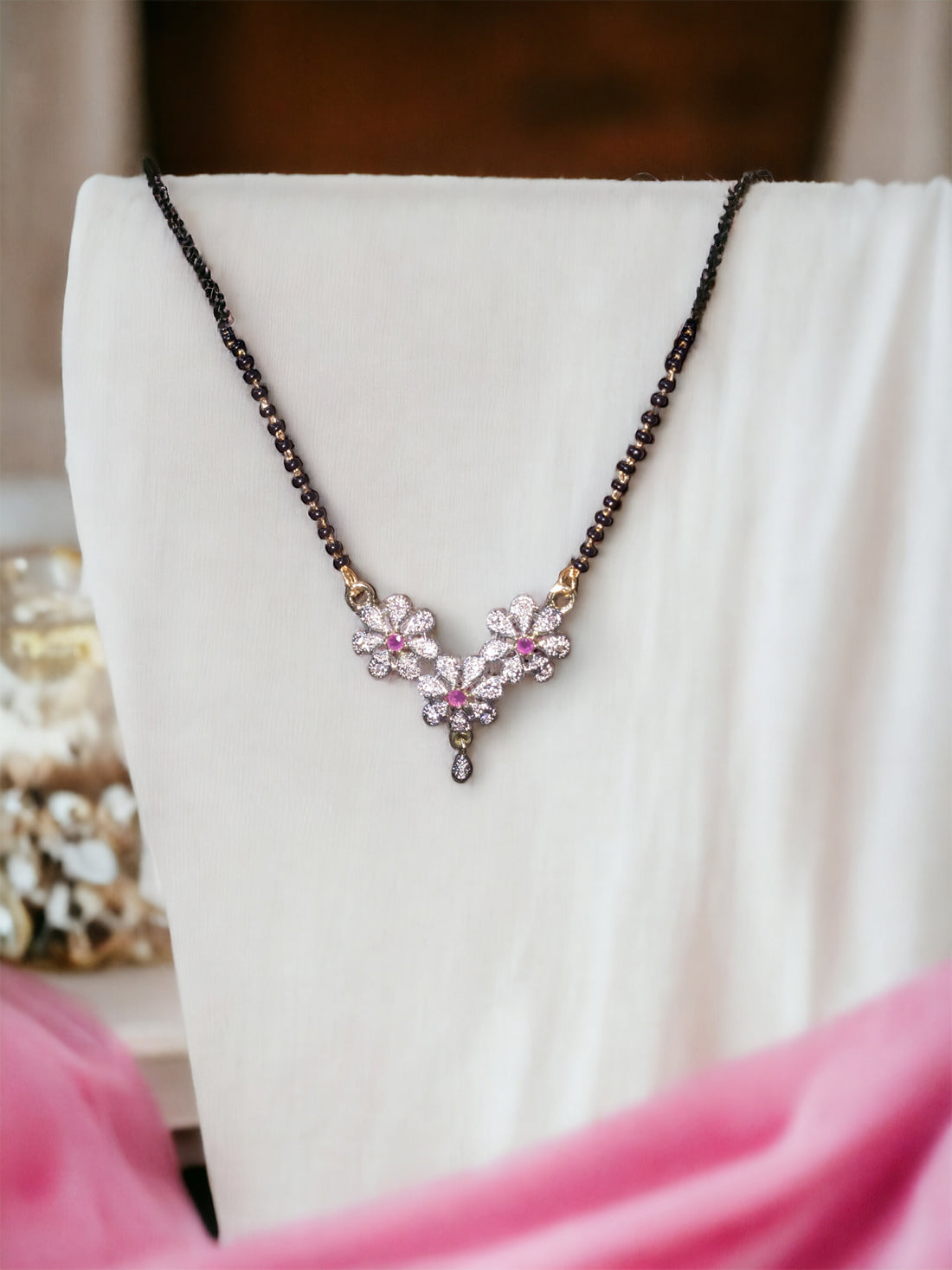 Gold Plated AD Mangalsutra with Black Beads