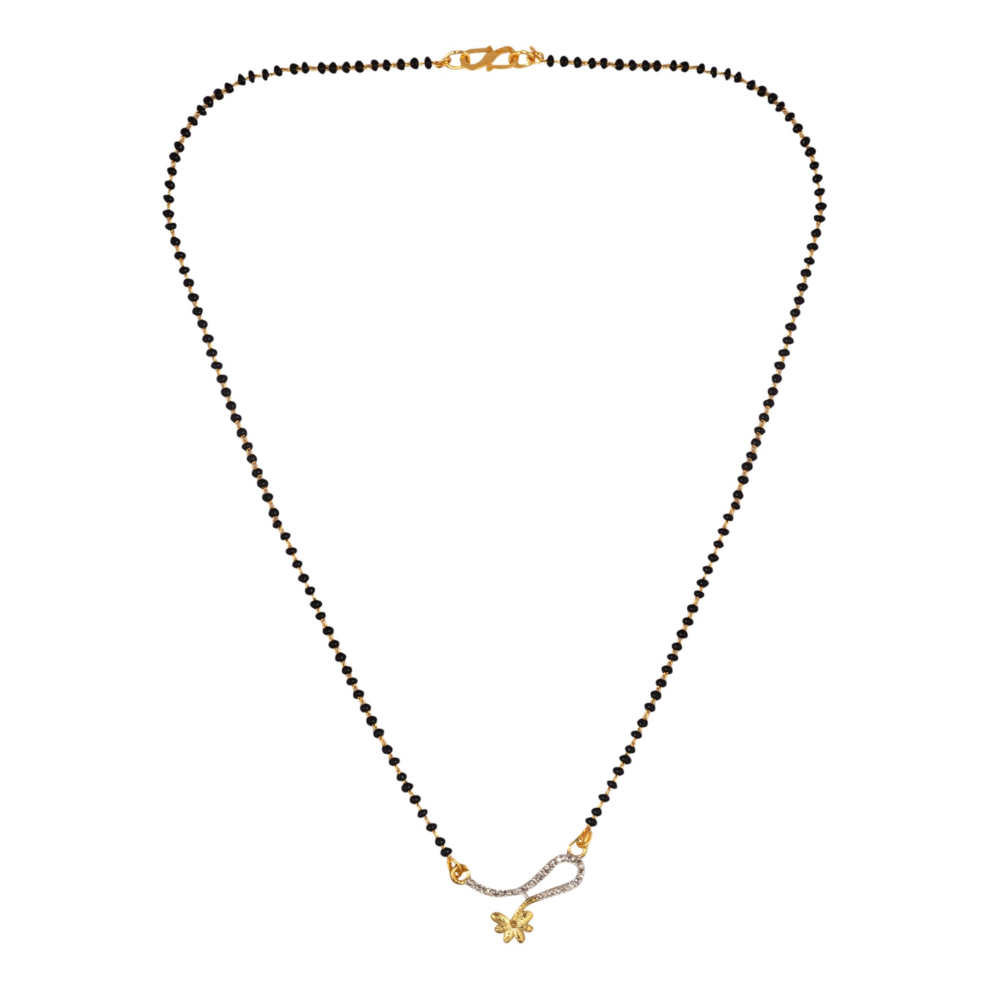 Gold Plated AD Mangalsutra with Black Beads