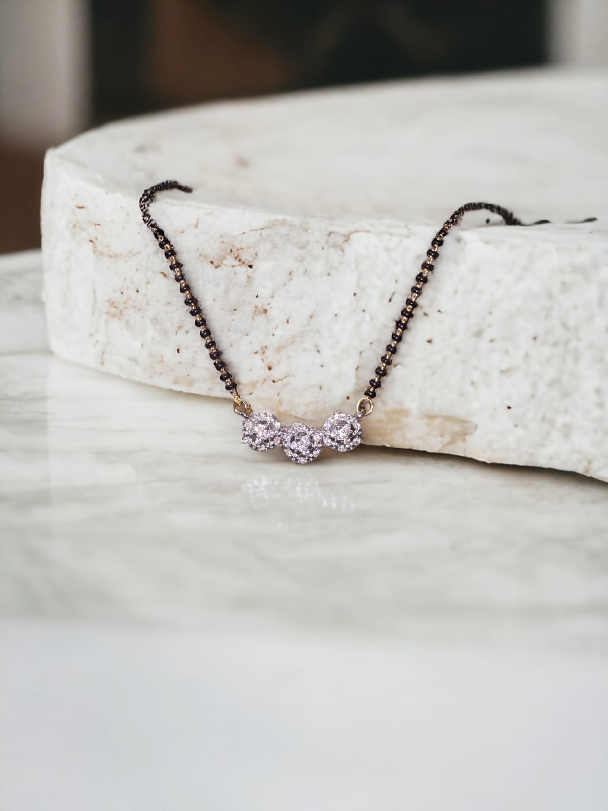 Gold Plated AD Mangalsutra with Black Beads