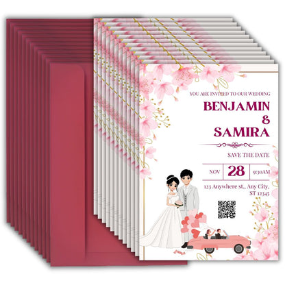 Wedding Invitation Cards with Envelopes | Customised Pack of 12 | One side Printed