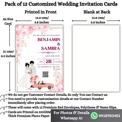 Wedding Invitation Cards with Envelopes | Customised Pack of 12 | One side Printed