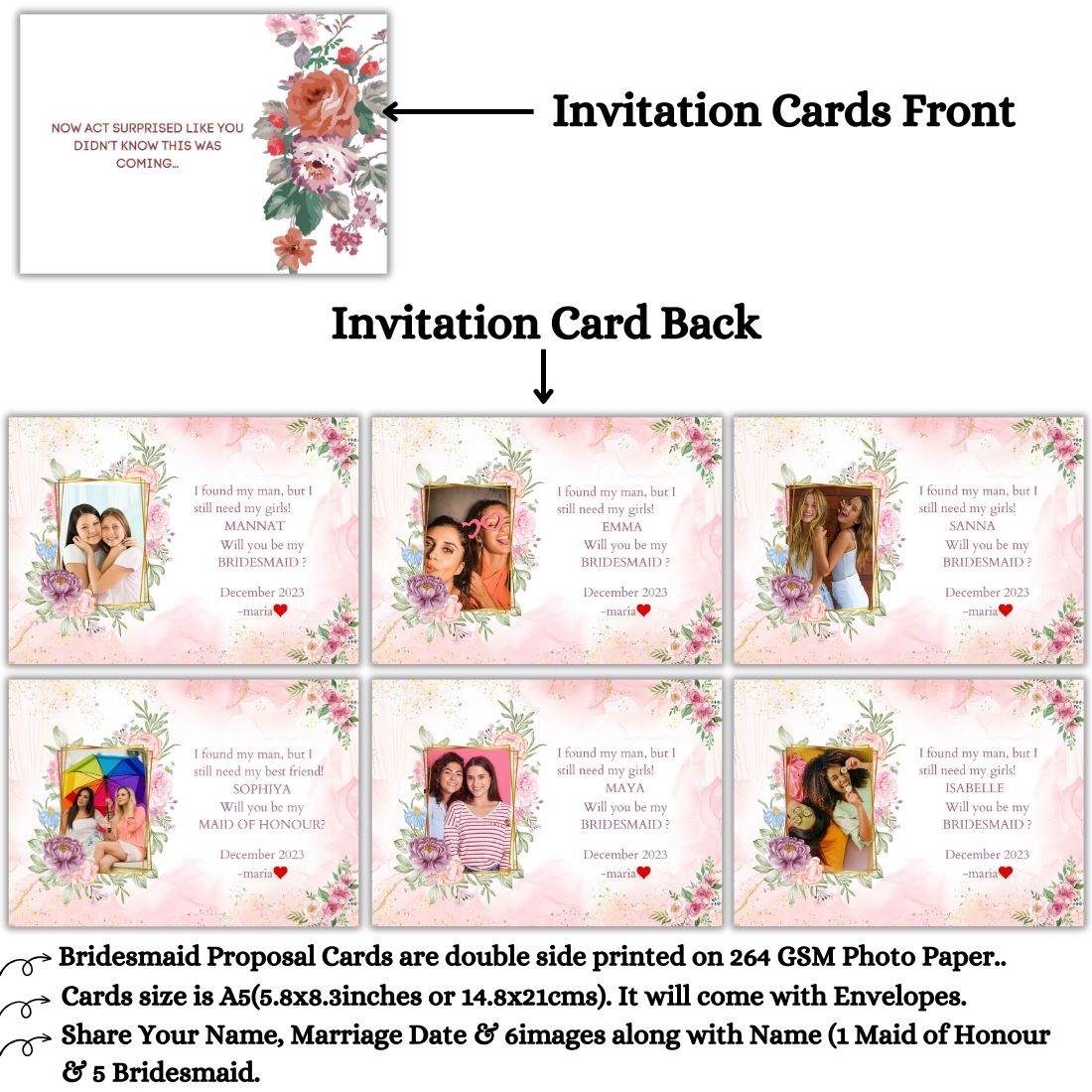Custom Bridesmaid Proposal Invitation Cards 5.8x8.3inch with Photo | Wedding Invite