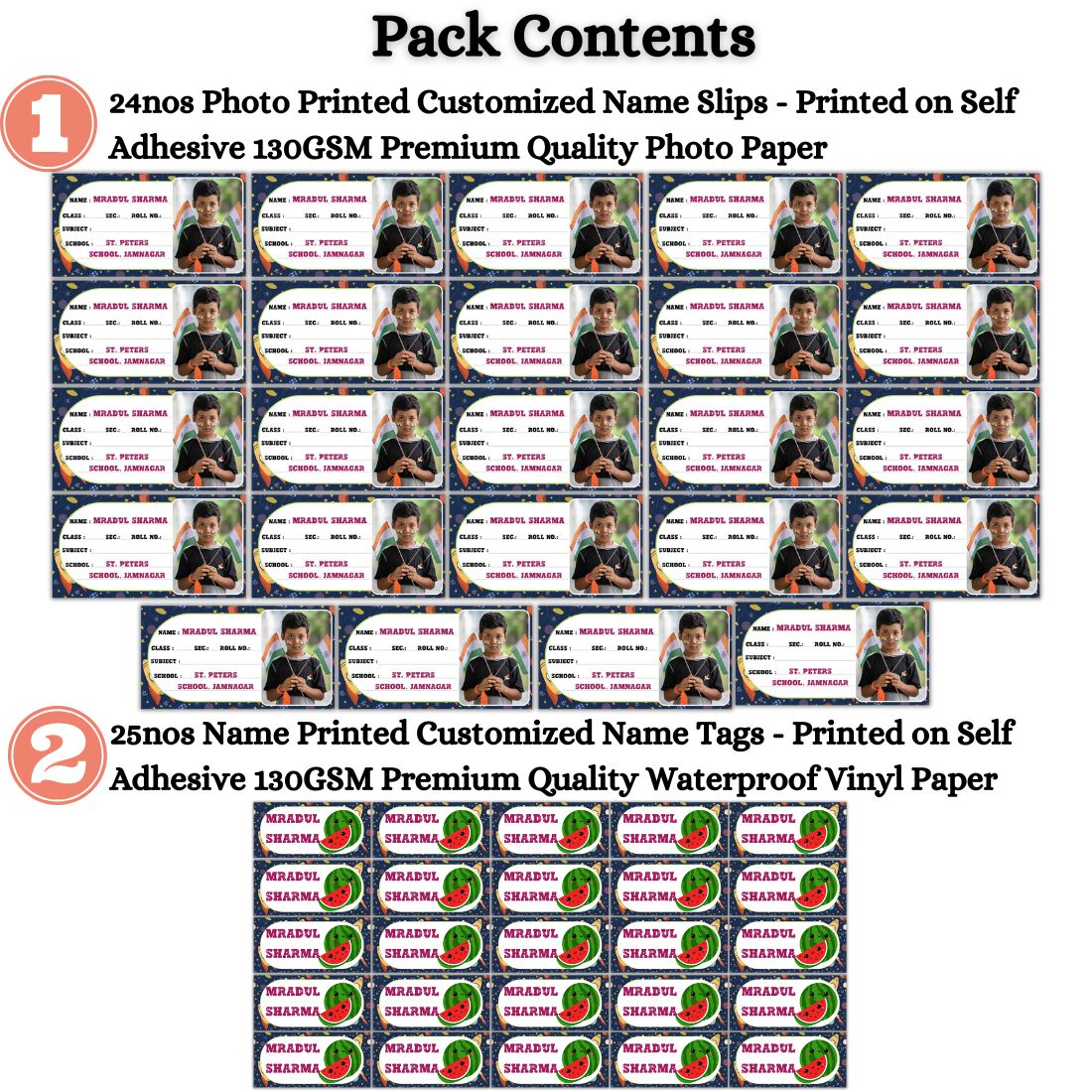 Kids Photo Name Slips & Tags | Pack of 49 | 24 Name Slips & 25 Tags