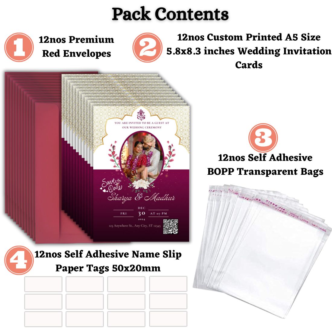 Wedding Invitation Card with Couple Photo | Customised Pack of 12 | One side Printed | Envelopes Included