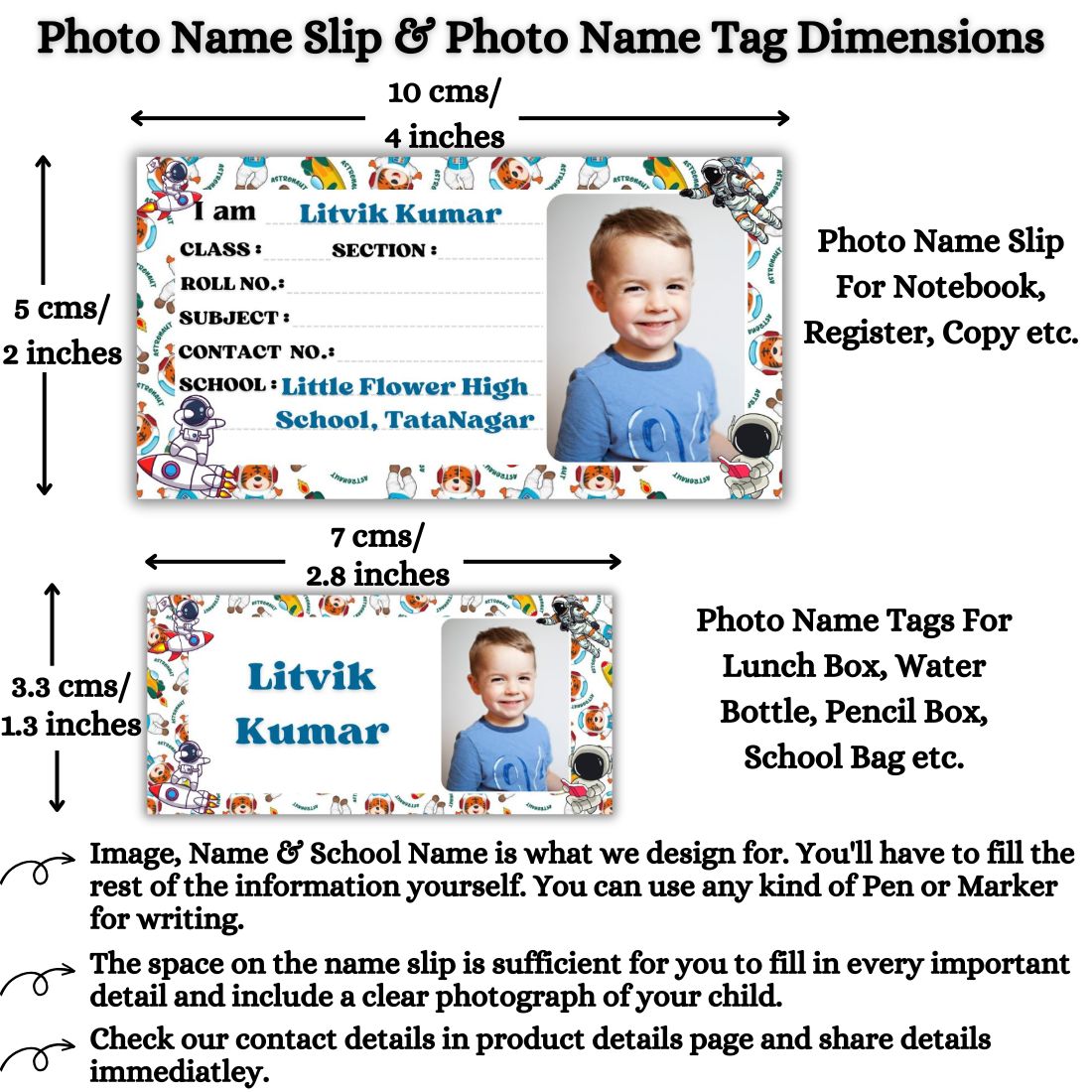 Kids Photo Name Slips & Tags | Pack of 63 | 36 Name Slips & 27 Tags
