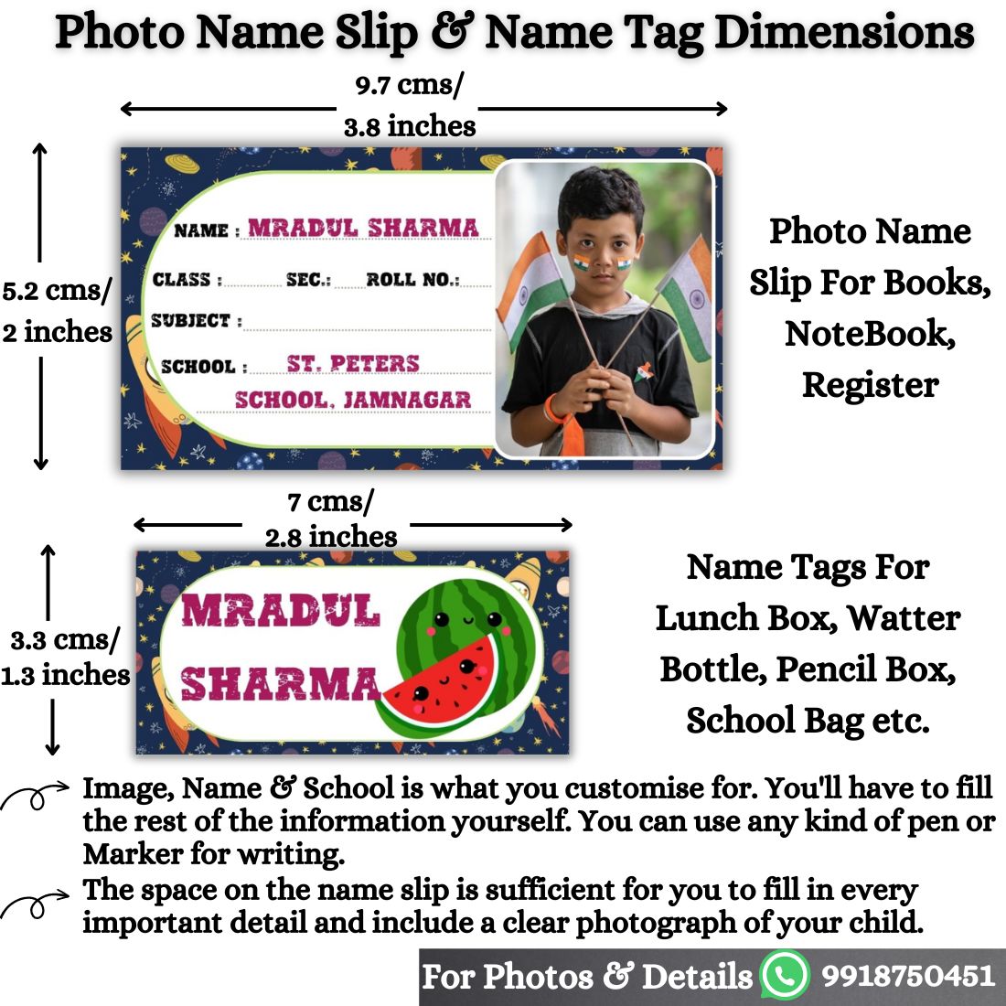 Kids Photo Name Slips & Tags | Pack of 49 | 24 Name Slips & 25 Tags