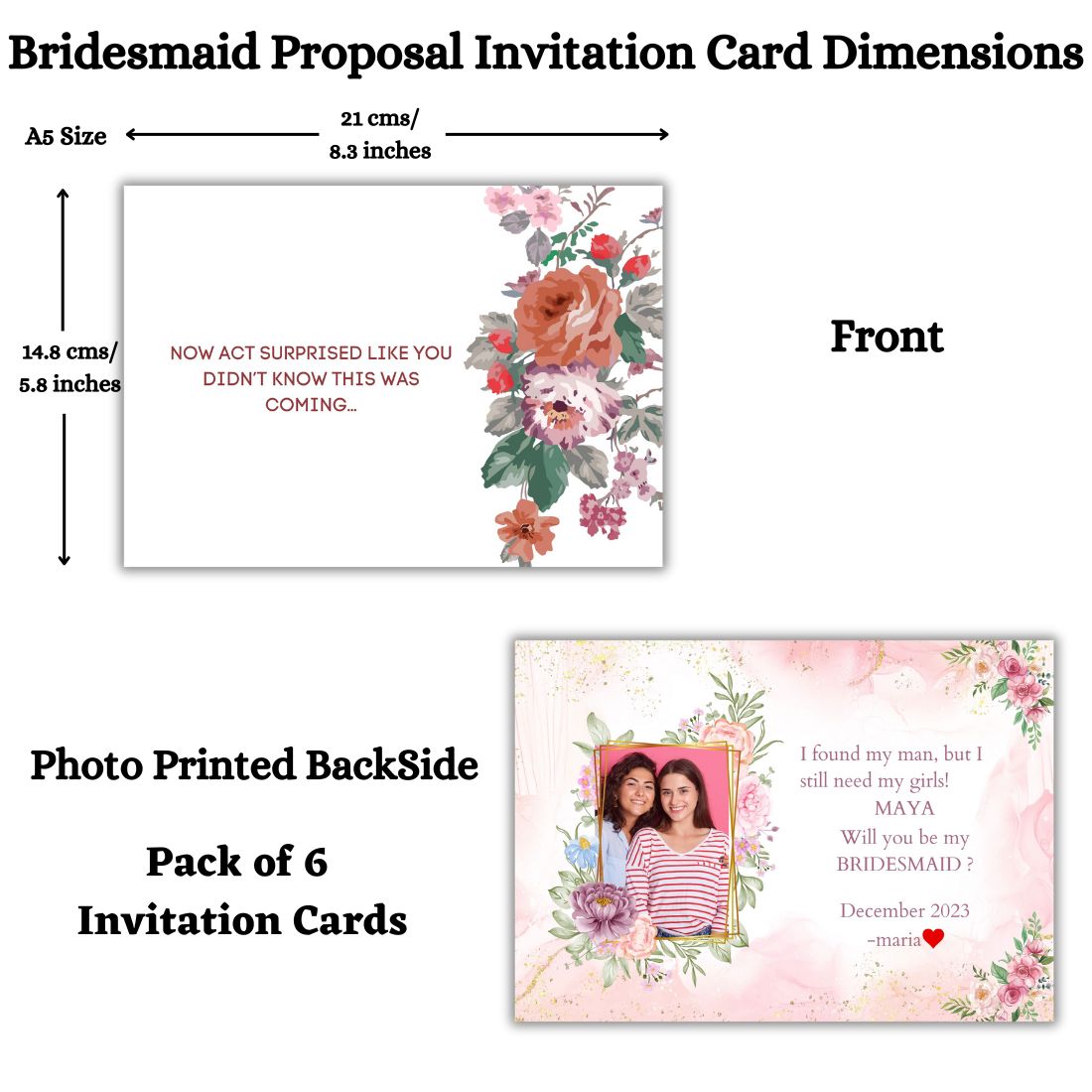 Custom Bridesmaid Proposal Invitation Cards 5.8x8.3inch with Photo | Wedding Invite
