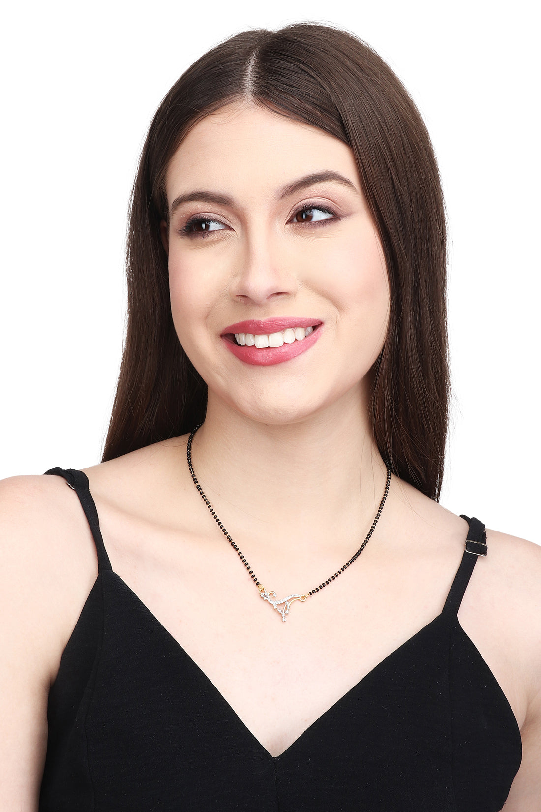 Gold Plated AD Mangalsutra with Black Beads