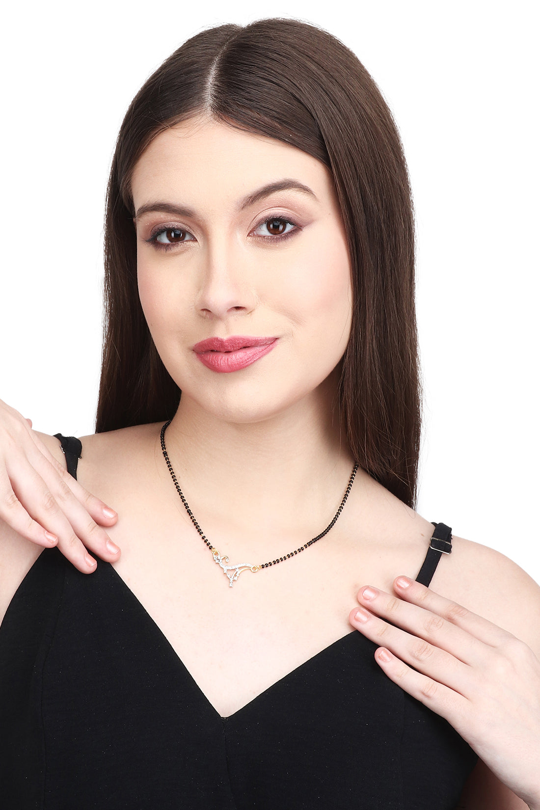 Gold Plated AD Mangalsutra with Black Beads