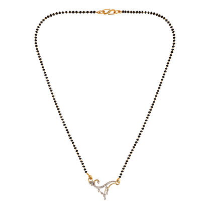Gold Plated AD Mangalsutra with Black Beads