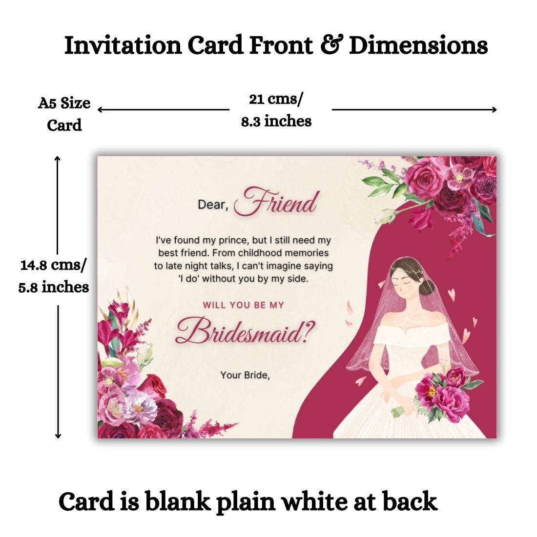 Bridesmaid Proposal Invitation Cards 5.8x8.3inch | Wedding Invite