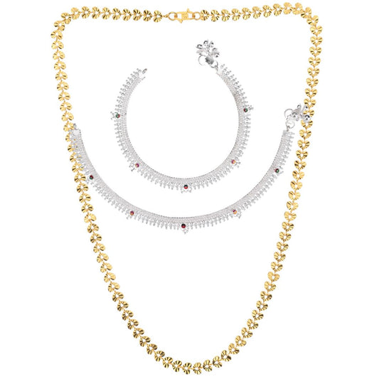 Silver Plated Anklets & 22 inch Gold Plated Chain