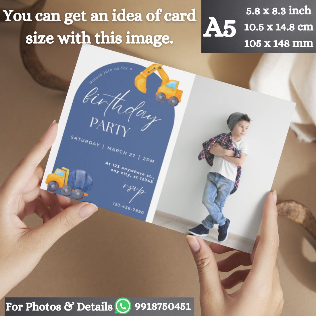 Custom Birthday Invitation Card for Kids with Envelopes | Pack of 12 | One side Printed