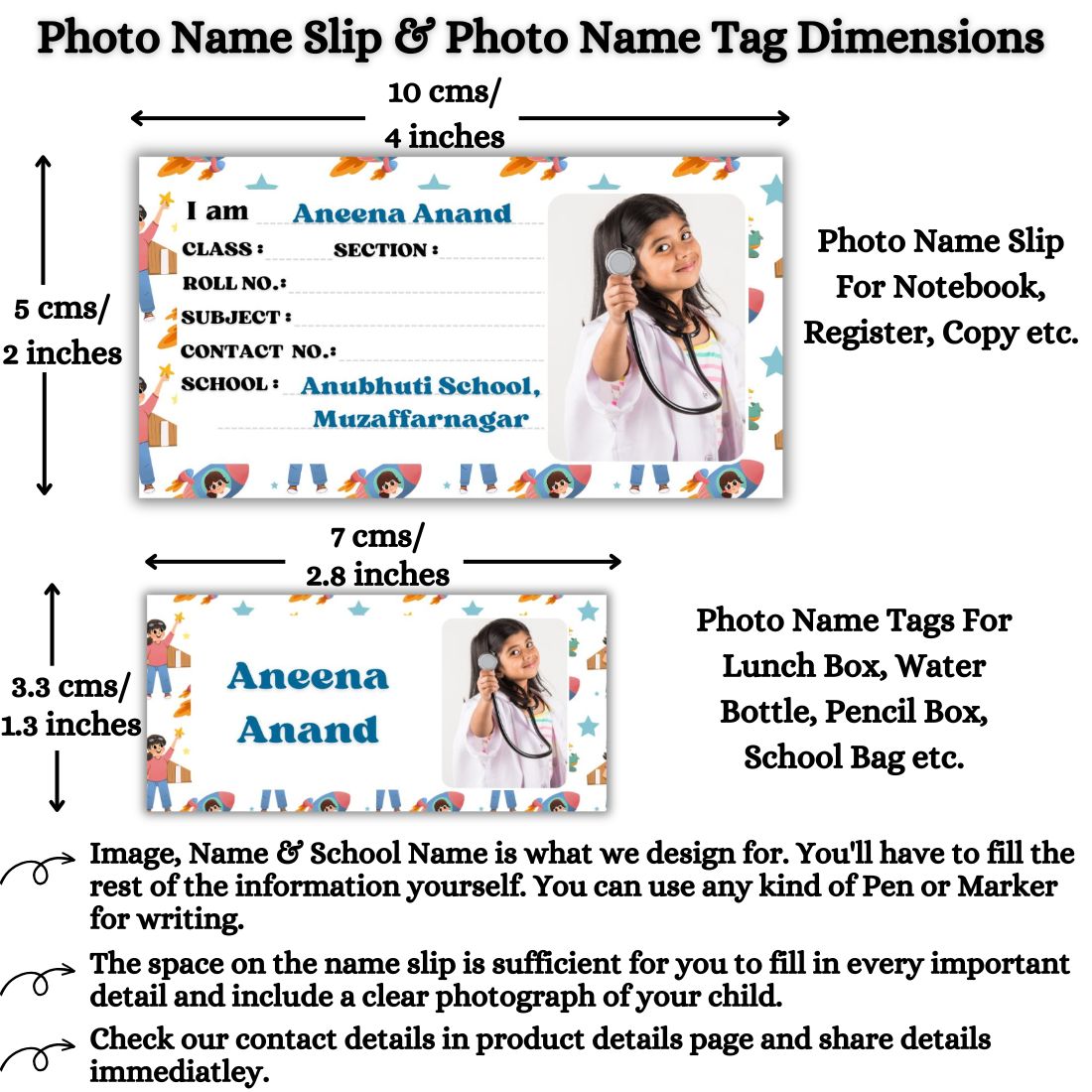 Kids Photo Name Slips & Tags | Pack of 63 | 36 Name Slips & 27 Tags