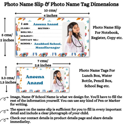 Kids Photo Name Slips & Tags | Pack of 63 | 36 Name Slips & 27 Tags