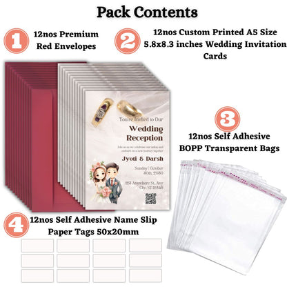 Wedding Invitation Cards with Envelopes | Customised Pack of 12 | One side Printed