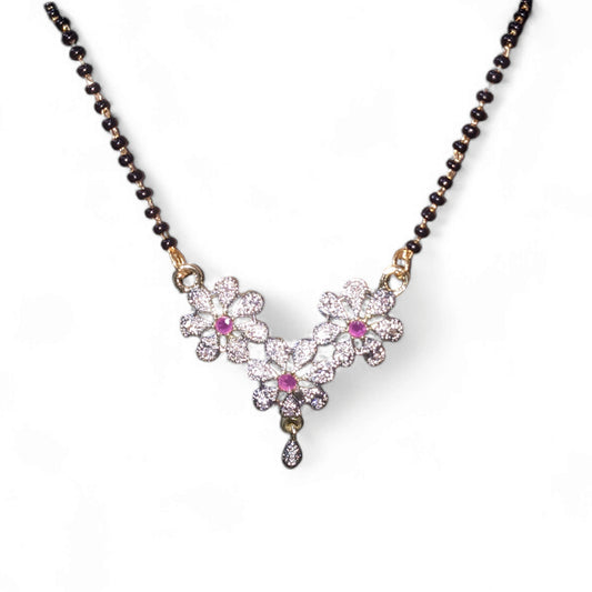 Gold Plated AD Mangalsutra with Black Beads
