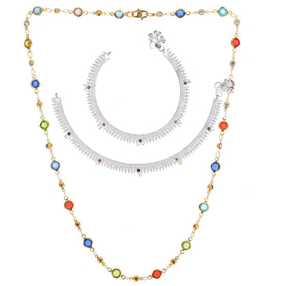 Silver Plated Anklets & 22 inch Gold Plated Chain