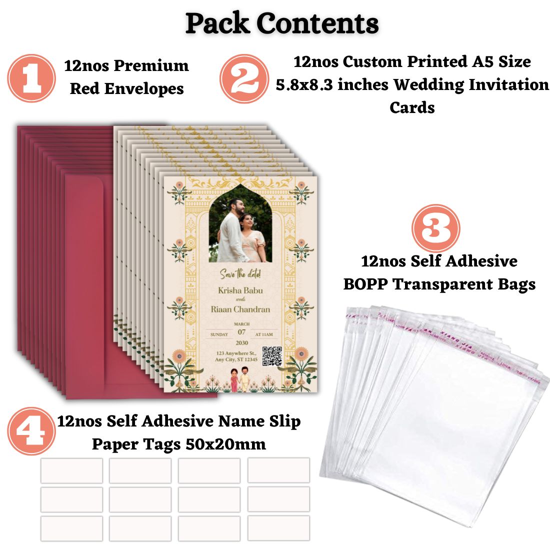 Wedding Invitation Card with Couple Photo | Customised Pack of 12 | One side Printed | Envelopes Included