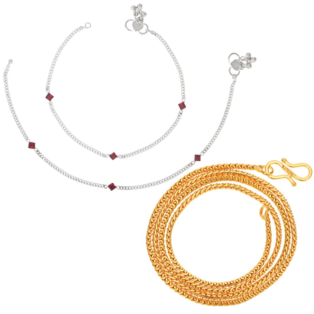 Silver Plated Anklets & 22 inch Gold Plated Chain