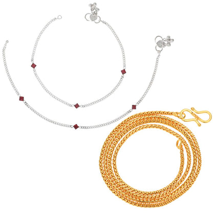 Silver Plated Anklets & 22 inch Gold Plated Chain