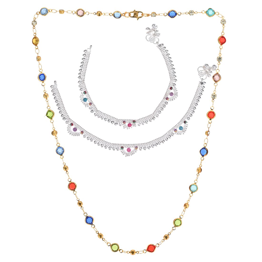 Silver Plated Anklets & 22 inch Gold Plated Chain