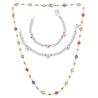 Silver Plated Anklets & 22 inch Gold Plated Chain