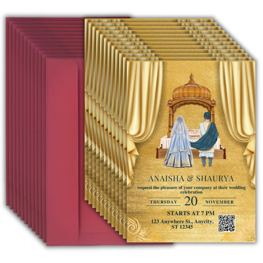 Wedding Invitation Cards with Envelopes | Customised Pack of 12 | One side Printed