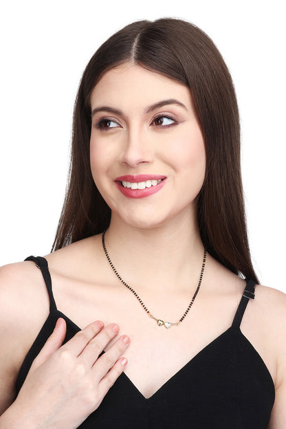 Gold Plated AD Mangalsutra with Black Beads