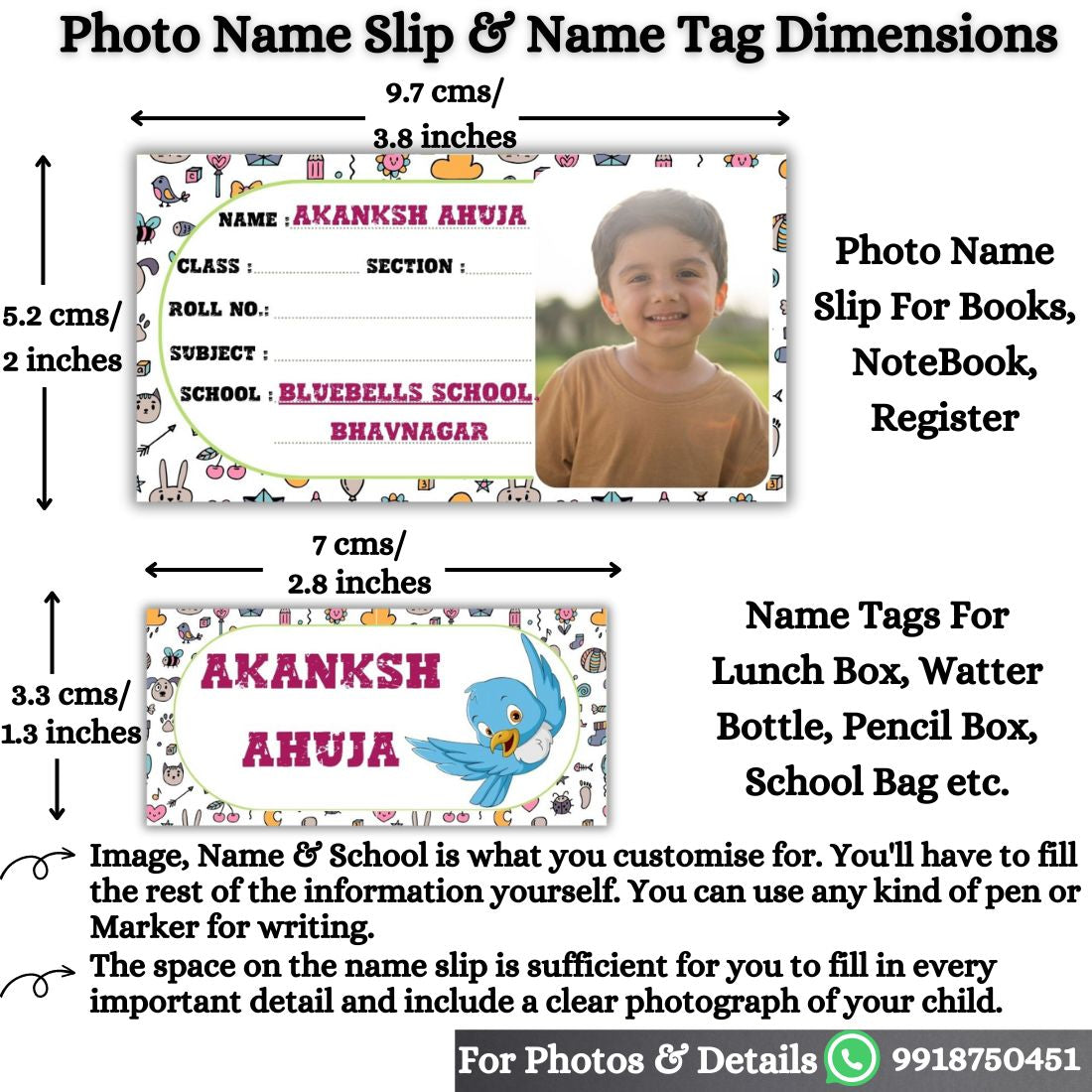 Kids Photo Name Slips & Tags | Pack of 49 | 24 Name Slips & 25 Tags