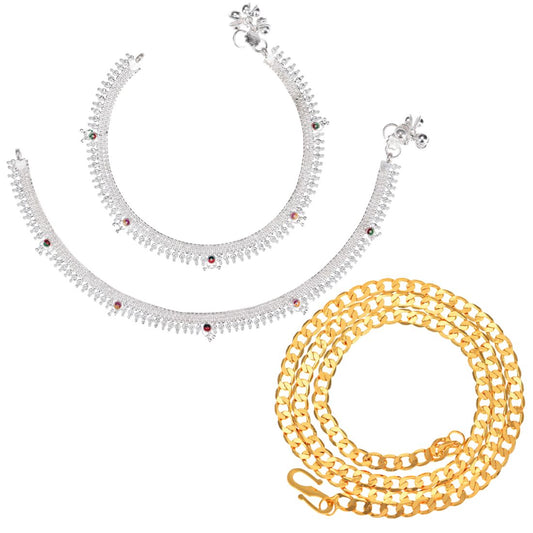 Silver Plated Anklets & 22 inch Gold Plated Chain