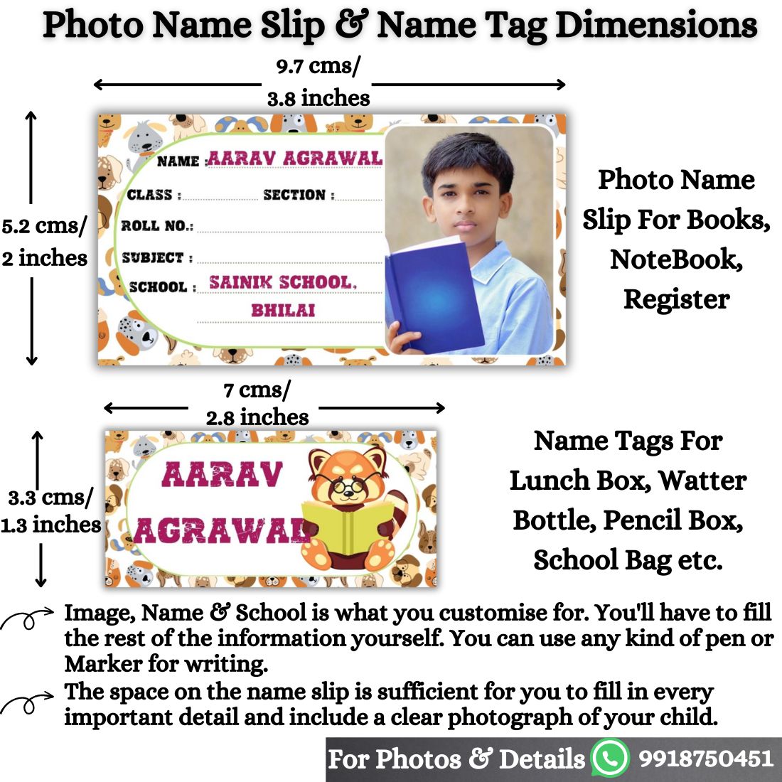 Kids Photo Name Slips & Tags | Pack of 49 | 24 Name Slips & 25 Tags