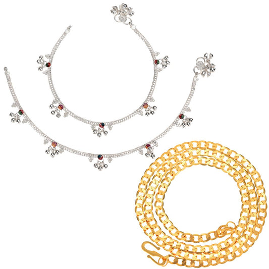Silver Plated Anklets & 22 inch Gold Plated Chain