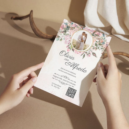 Wedding Invitation Card with Couple Photo | Customised Pack of 12 | One side Printed | Envelopes Included