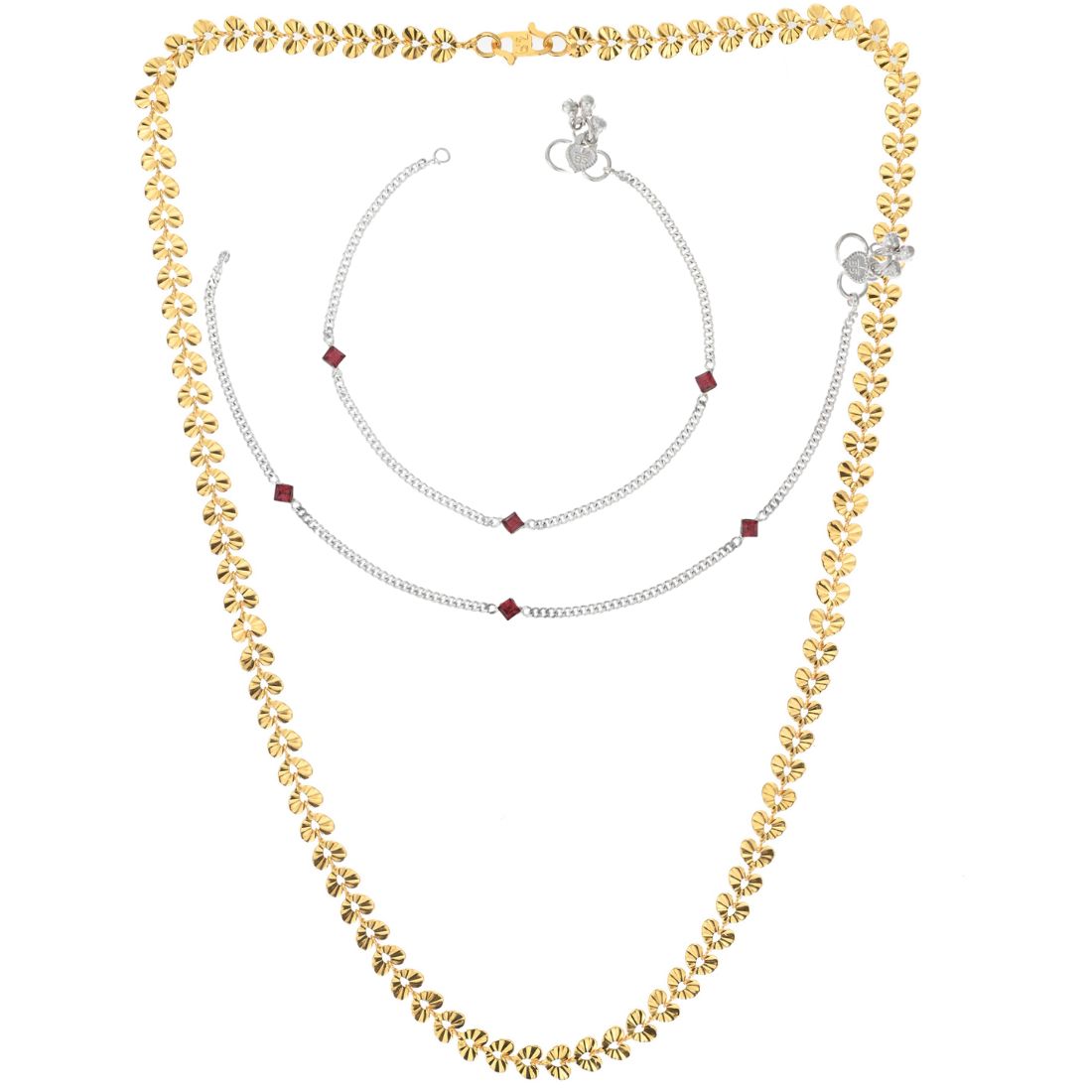 Silver Plated Anklets & 22 inch Gold Plated Chain