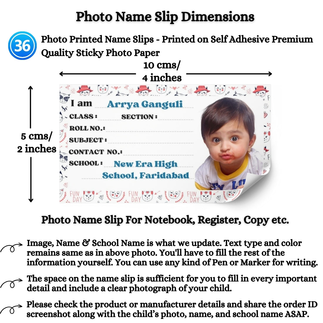 Kids Photo Name Slips Pack of 36
