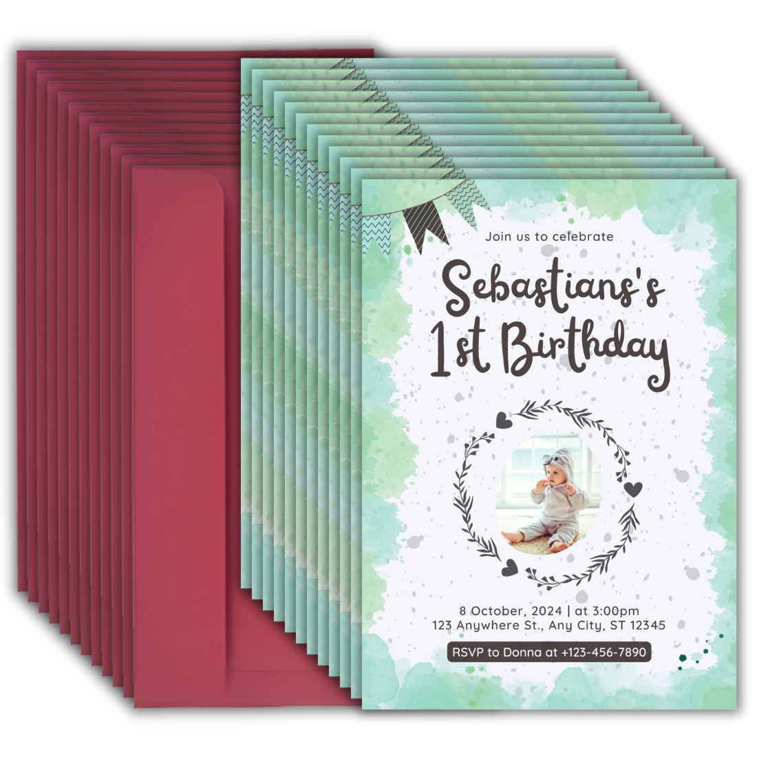 Custom Birthday Invitation Card for Kids with Envelopes | Pack of 12 | One side Printed