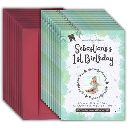 Custom Birthday Invitation Card for Kids with Envelopes | Pack of 12 | One side Printed