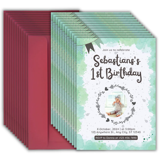 Custom Birthday Invitation Card for Kids with Envelopes | Pack of 12 | One side Printed
