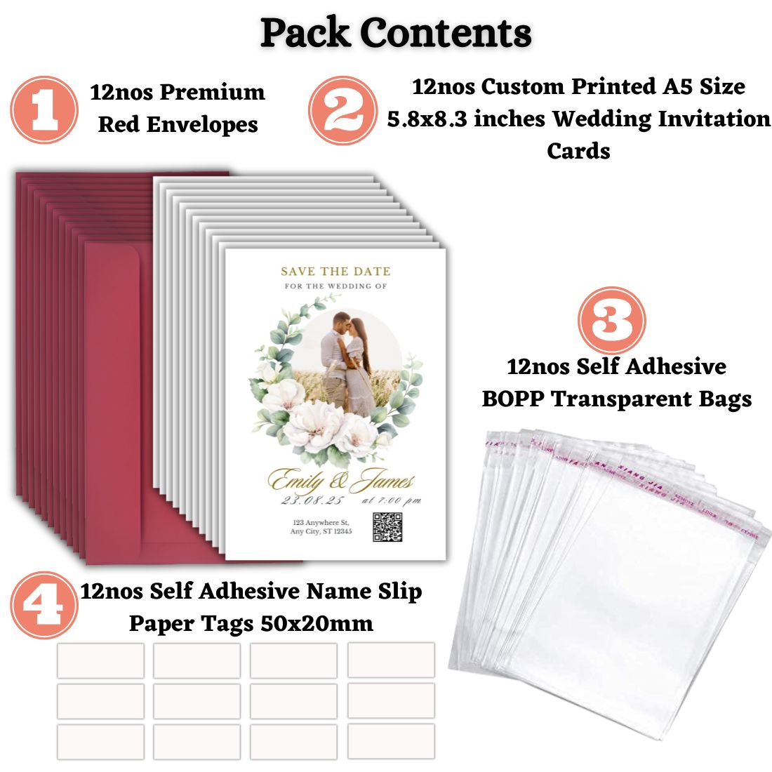 Wedding Invitation Card with Couple Photo | Customised Pack of 12 | One side Printed | Envelopes Included