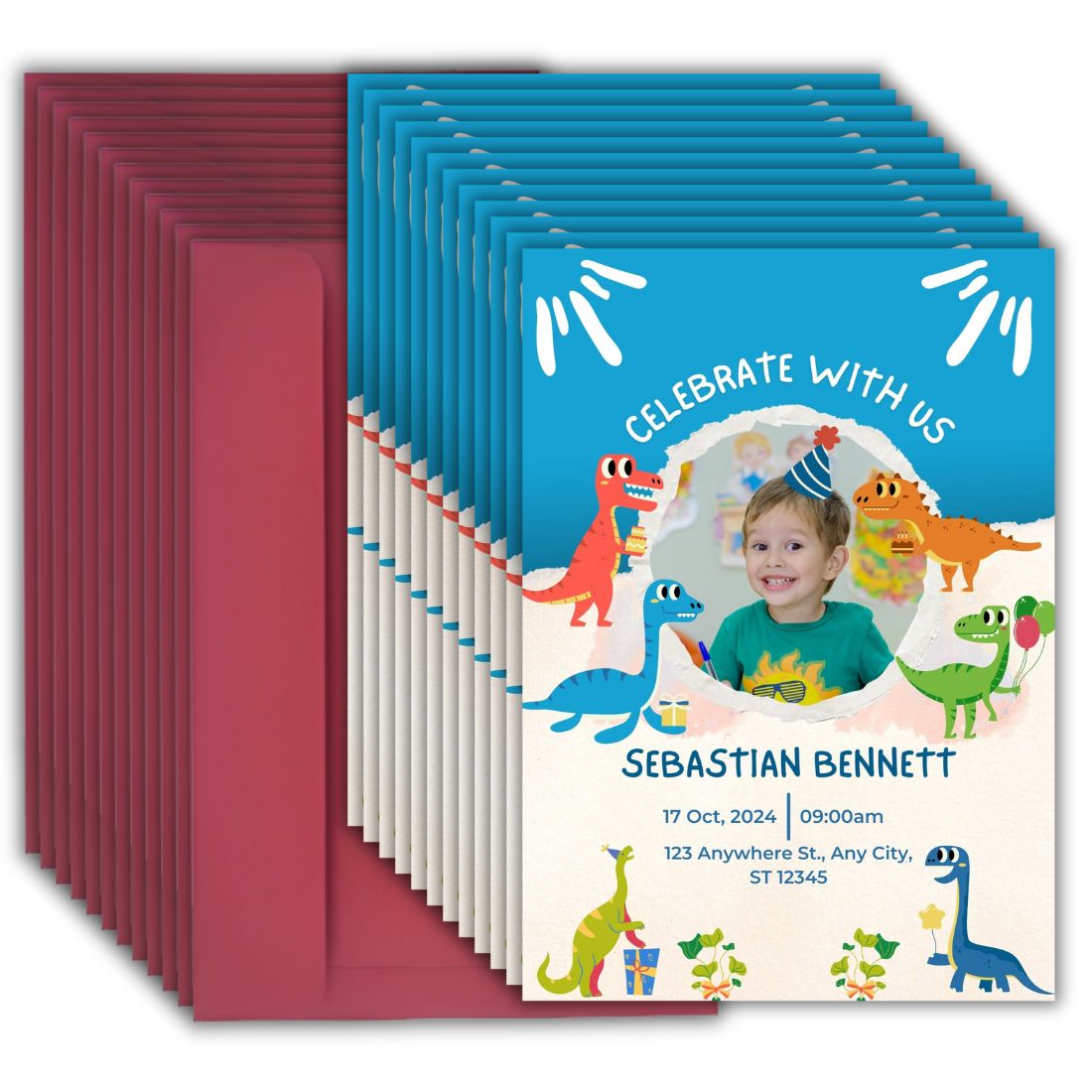 Custom Birthday Invitation Card for Kids with Envelopes | Pack of 12 | One side Printed