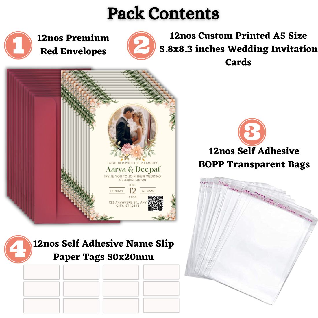 Wedding Invitation Card with Couple Photo | Customised Pack of 12 | One side Printed | Envelopes Included