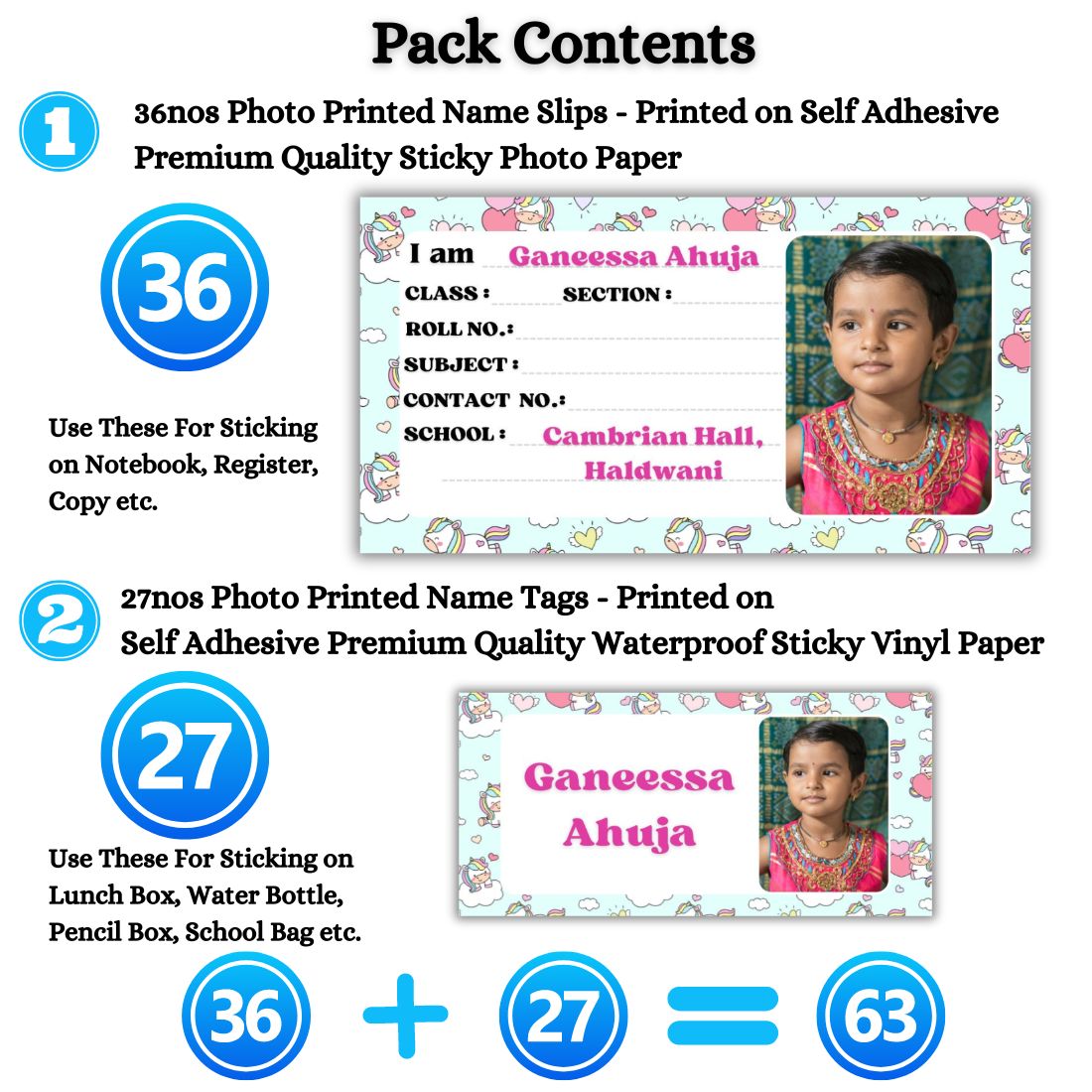Kids Photo Name Slips & Tags | Pack of 63 | 36 Name Slips & 27 Tags