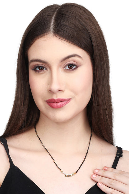 Gold Plated AD Mangalsutra with Black Beads