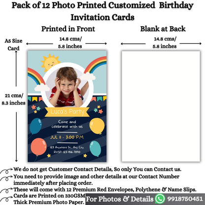 Custom Birthday Invitation Card for Kids with Envelopes | Pack of 12 | One side Printed