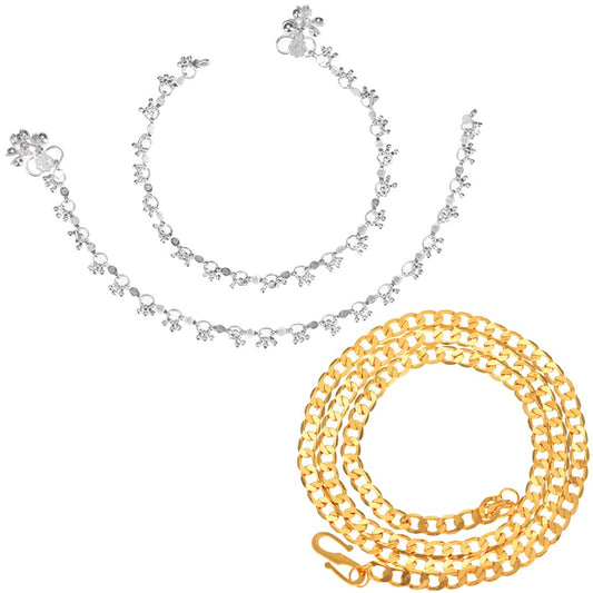 Silver Plated Anklets & 22 inch Gold Plated Chain