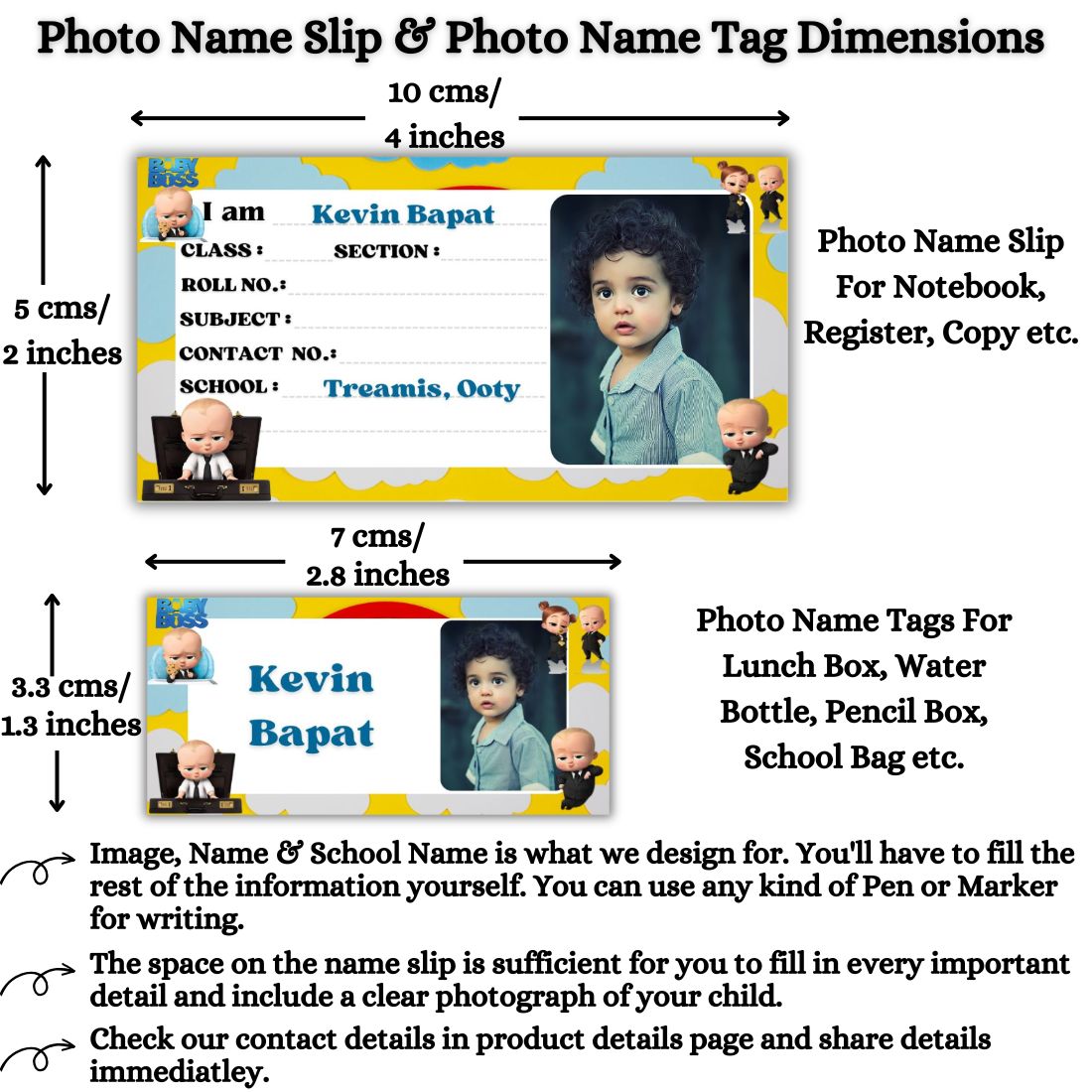 Kids Photo Name Slips & Tags | Pack of 63 | 36 Name Slips & 27 Tags