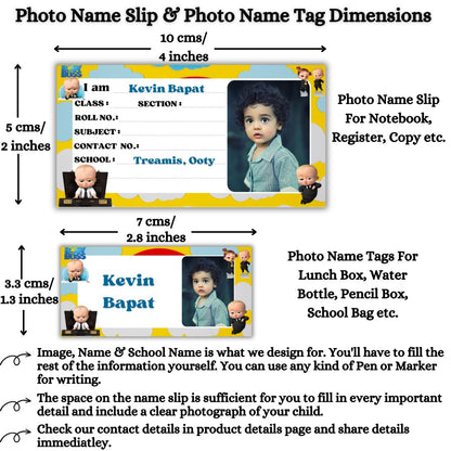 Kids Photo Name Slips & Tags | Pack of 63 | 36 Name Slips & 27 Tags
